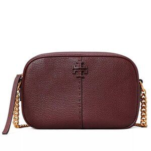 NWT Tory Burch McGraw Camera Leather Crossbody Muscadine Wine Red AUTHENTIC